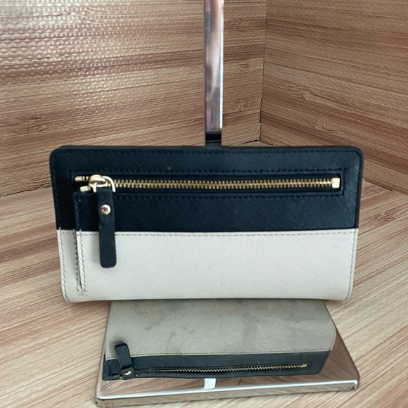 Kate Spade Cameron Clutch Wallet Snap Closure Black and Beige Coloblock - Picture 3 of 7
